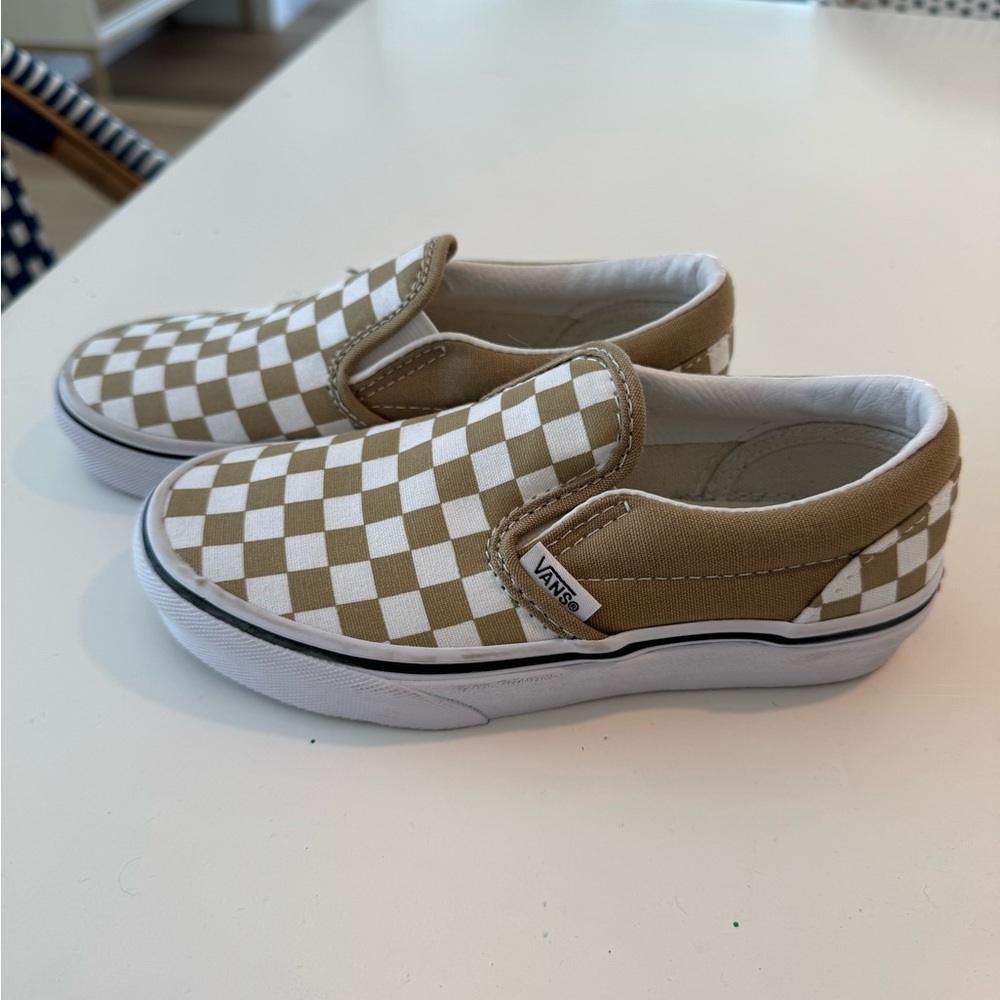 Kids' Vans Tan Checkered Slip-On Shoes worn once
